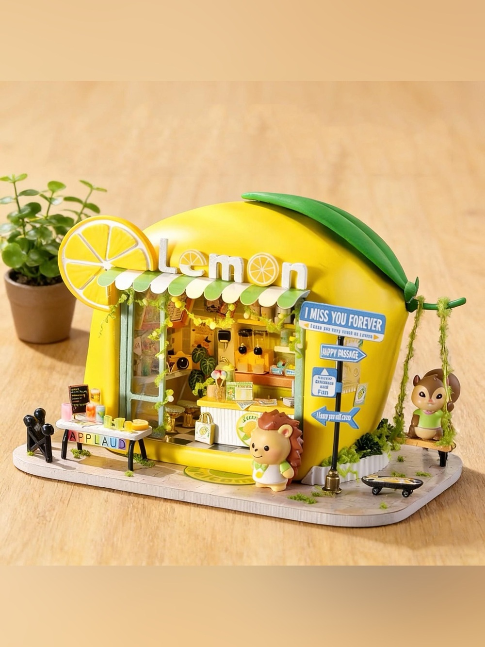 DIY Miniature Little Hedgehog Lemon Drink Shop w/ LED Cute Lemon Cafรฉ Craft Kit - Picture 1 of 13